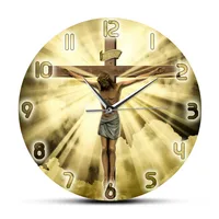 Jesus Christ On Cross Good Friday Calvary Wall Clock Christian Spiritual God Prayer Silent Wall Clock Bible Faith Home Decor 1