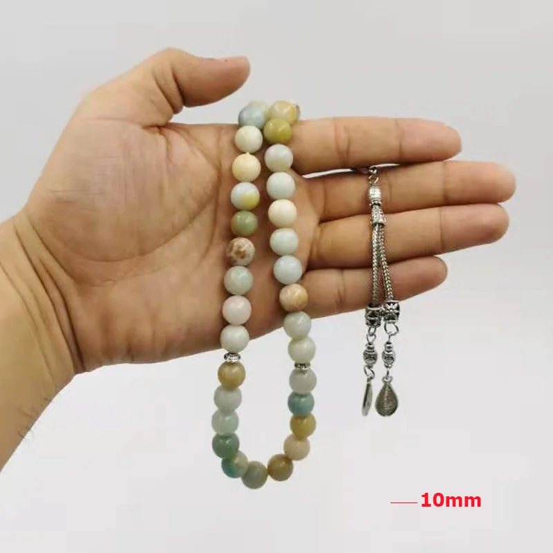 Натуральный амазонит камень Tasbih серебряная металлическая кисточка 33 66 99 молитвенные бусы высокое качество камень четки
