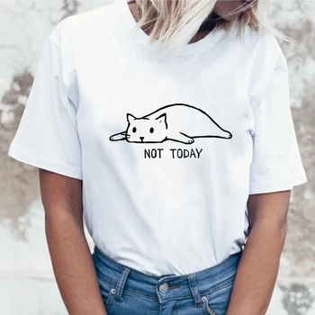 

NOT TODAY Letter Print tshirt cute cat Print Women tshirt Casual Funny t shirt For Lady Girl Top Tee Women's clothing