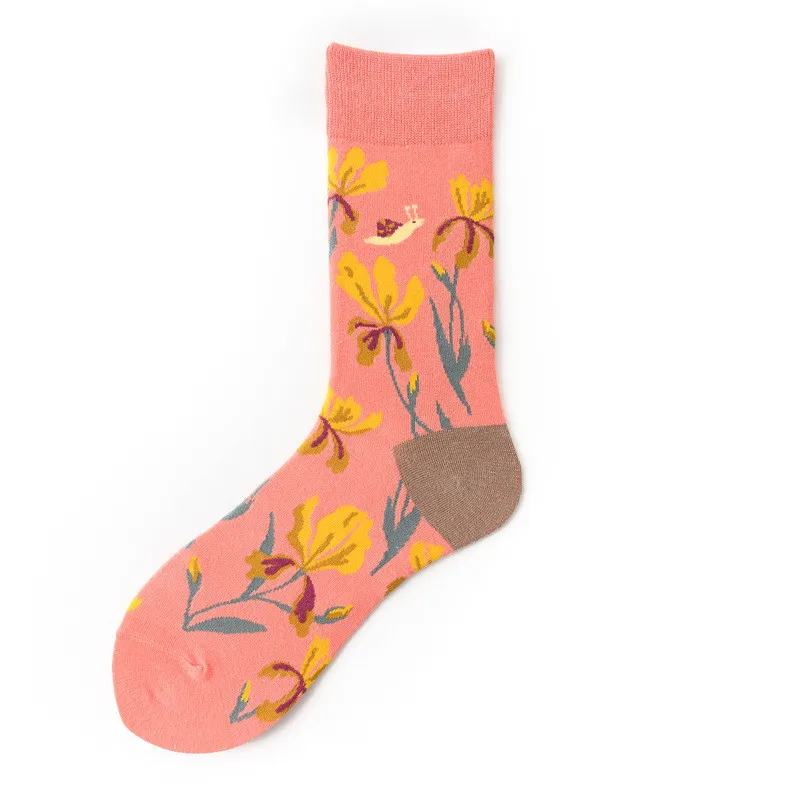 Модные женские носки с изображением животных, цветов, растений, каваи, забавные, счастливые, повседневные женские хлопковые чулки, уличная, скейтборд, Harajuku - Цвет: 1