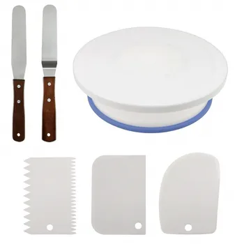 

Hand Rotation Round Cake Rotary Table 6 Set of Baking Tools Spatula Cake Rotary Table Laminate Spot