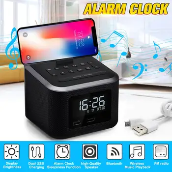 

Wireless 4.2 Radio Speakers LCD Alarm Clock with 2 USB Ports LED Digital FM Radio Home Decoration Snooze Table Clocks