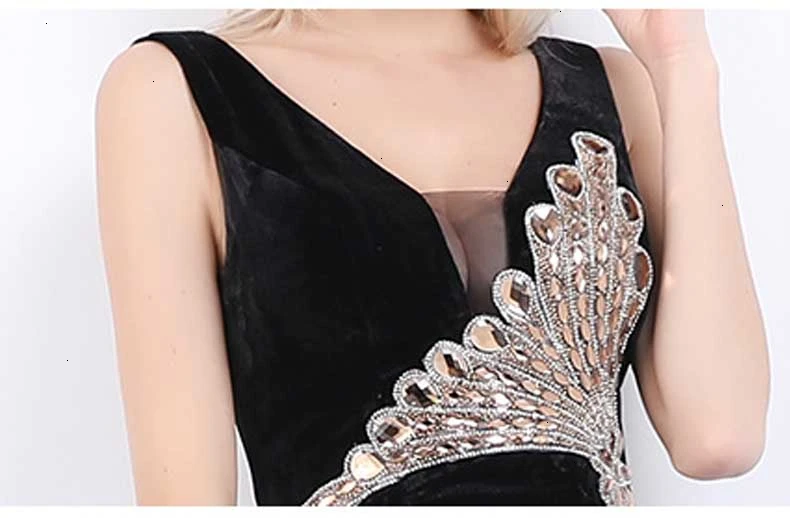 Черный бархат V образным вырезом длинное Cheongsam современный Восточный Стиль Сплит Qi Pao женское китайское вечернее китайское платье-Ципао Акция Русалка платье