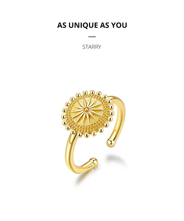 Bamoer Солнечный Компас кольца на палец золотого цвета регулируемое кольцо 925 пробы Серебряное модное ювелирное изделие размер для 6 7 8 9 Bijoux SCR580