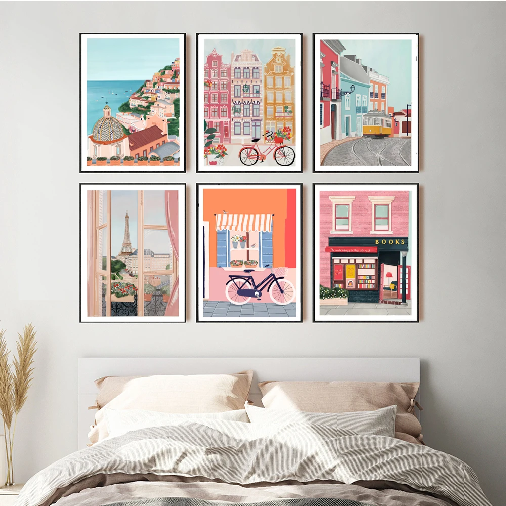 Travel City Anime Poster Canvas Paintings Morocco New York Paris Landscape Wall Art Pictures Modern Pop Colorfu Home Decor | Дом и сад