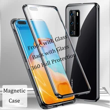 For Huawei P40 Pro Magnetic Case Front+Back double-sided Tempered Glass Case for Huawei P40 Lite Nova 7i P40 Metal Bumper Case