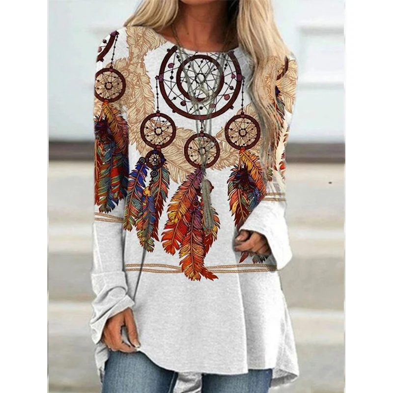 2021 Women's Spring and Autumn Fashion Printing Long-sleeved T-shirt Ladies Pullover Plus Size 5xl Long-sleeved Top couple t shirt