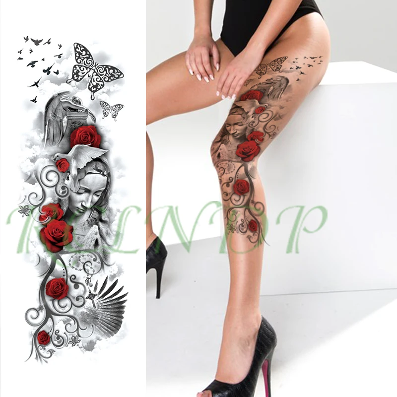 Waterproof Temporary Tattoo Sticker flower mask girl playing cards sun diamond full arm fake tattoo flash tattoo for men women