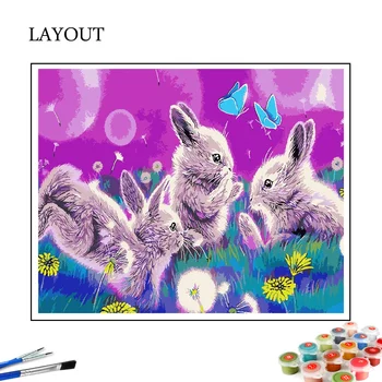 

HUACAN Oil Painting By Numbers Rabbit Drawing On Canvas DIY Pictures By Number Animal Kits Hand Painted Paintings Home Decor