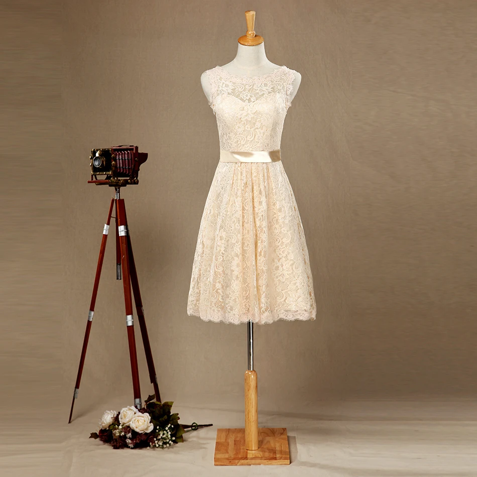 Кружевное свадебное платье цвета шампанского до колена с поясом vestidos de boda invitada для свадебной вечеринки