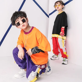 

pally elves 2020 Summer Unisex Children Cloth Loose T-shirt Cargo Pants Dance Set