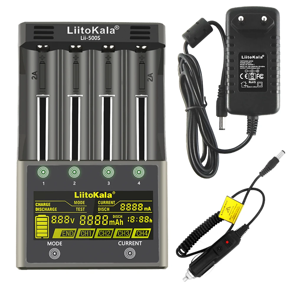 

Зарядное устройство LiitoKala Lii-500S, для аккумуляторов 18650, 26650, 21700, AA, AAA, проверка емкости аккумулятора, сенсорное управление