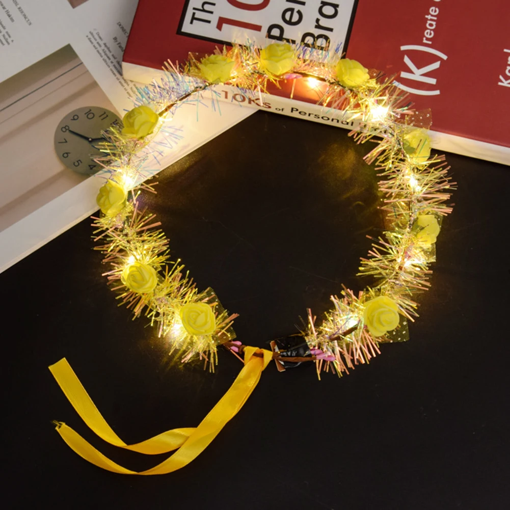 Colorful Christmas Party Glowing Wreath Halloween Crown Flower Headband Women Girls LED Light Up Hair Wreath Hairband Garlands