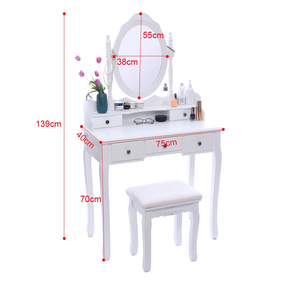 Modern-Vanity-Makeup-Dressing-Table-Set-Concise-5-Drawer-Jewelry-Organizer-Mirror-Dresser-Chair-White-Makeup