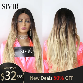 

Sivir Long Wave Synthetic Lace Front Wigs For Women 4/30/27 Ombre Brown Color Middle Part 28inch High Heat Resistant Hair Wig
