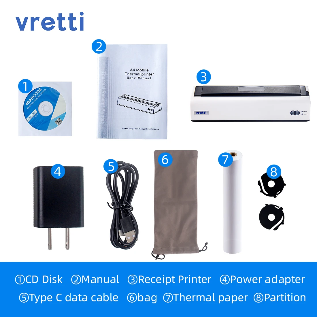 portable instant photo printer Vretti A4 Wireless Bluetooth USB Portable Printer Compatible with Android and iOS Phone Support 8.5×11 Inches Thermal Paper best mini photo printer Printers