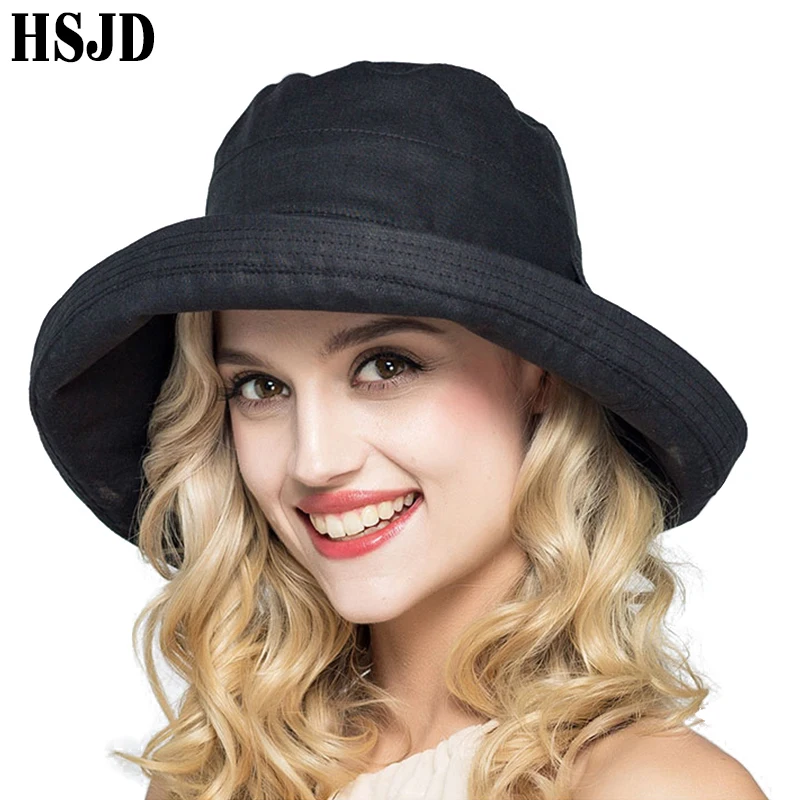 Летняя Женская шляпка от солнца с бантом элегантная однотонная пляжная шляпа