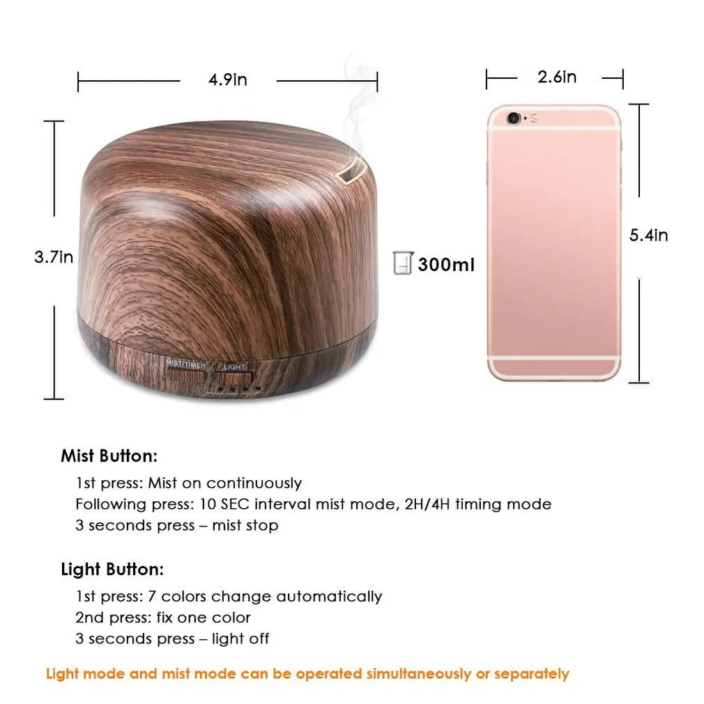 300ml Aroma Essential Oil Diffuser Ultrasonic Air Humidifier Electric Mist Aromatherapy Machine with Remote Control