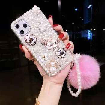 

for Huawei P40 P30 P20 P10 LiTE PLUS Mate 30 20 10 Pro Lite Case fashion Pearls bee Diamond Soft Silicone Fur ball Case Cover