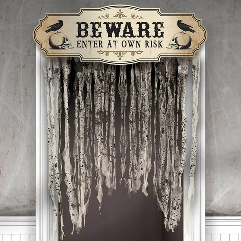 

Be Ware Halloween Curtain Haunted House Decoration Props Cloth Curtain Halloween Home Door Party Decoration