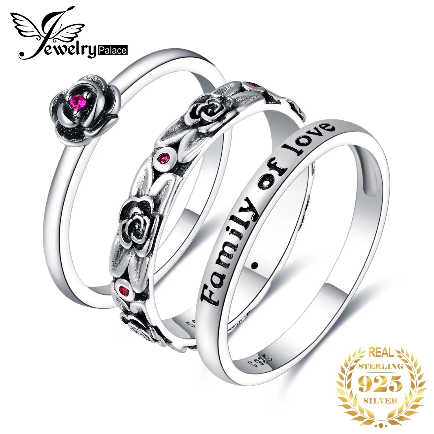JewelryPalace Винтаж искусственный рубин цветок выгравированы черной эмалью Семья