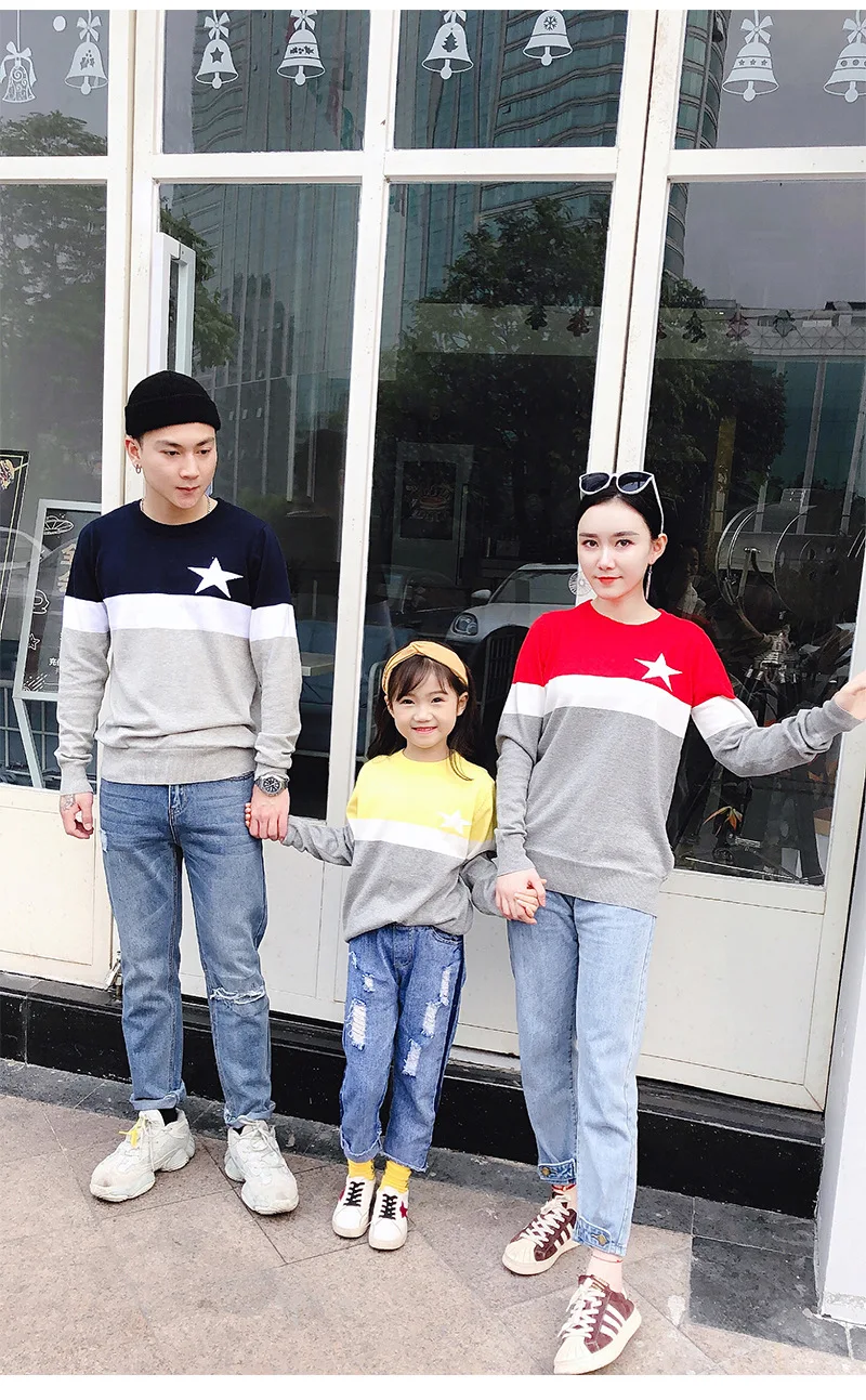 Matching Family Outfits Children Christmas Sweater Autumn Star Striped Kids Baby Sweaters Pullovers Daddy Mommy and Me Clothes
