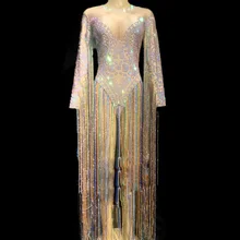 Красочные кисточки Стразы Комбинезон Эластичный Тощий боди DJ сценическая одежда ночной клуб певец танцор представление костюмы DJ1729