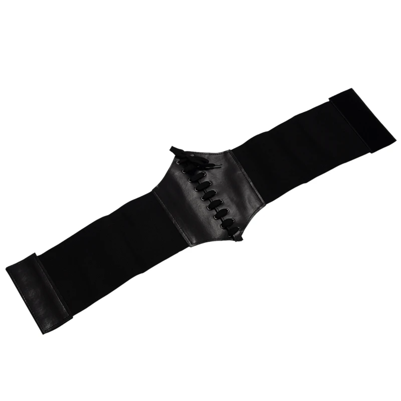 Wide Band Elastic Tied Waspie Corset Waist Belt, Black
