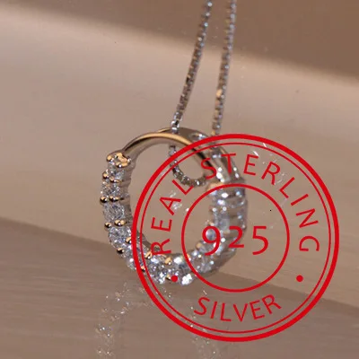 Женское Ожерелье с кулоном из стерлингового серебра 925 пробы блестящим цирконием