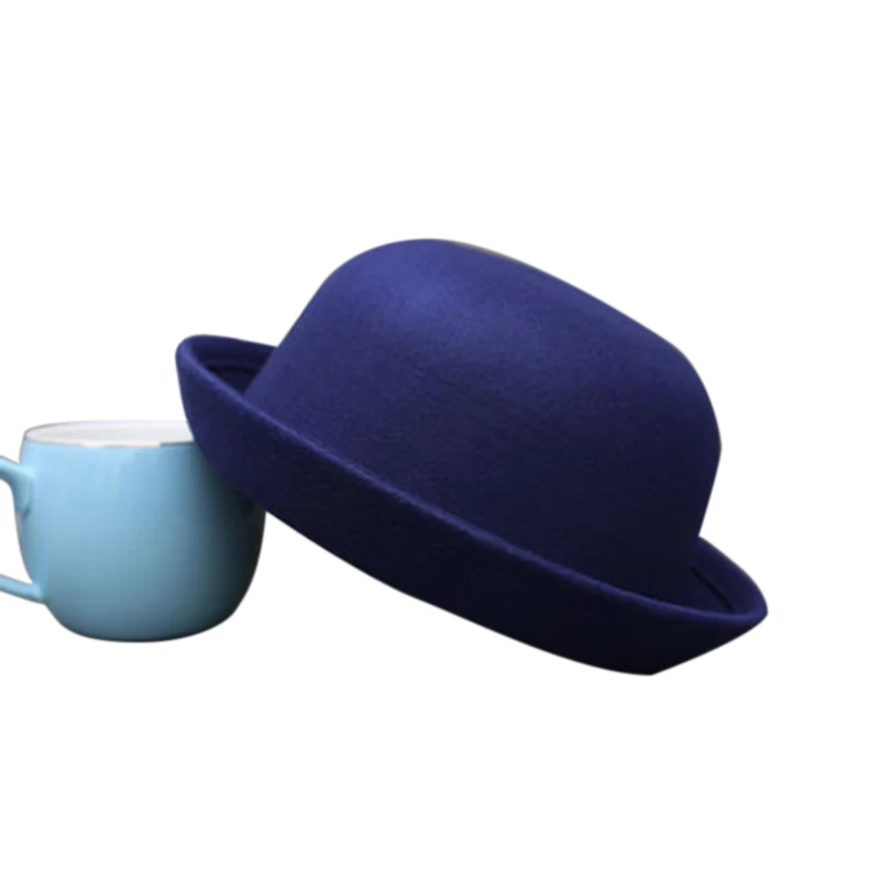 kid blue Модная зимняя шапка для женщин, винтажные женские милые детские элегантные модные шерстяные фетровые шапки-котелки для девочек и мальчиков - Цвет: kid blue