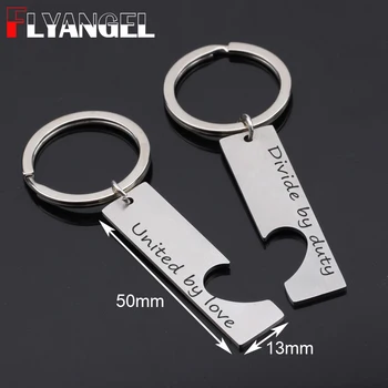 

FLYANGEL 2pc Lover Keychain Empty Heart Set Keyring Engraved Divide By Duty United Love For Couples wedding Gift Lover Jewelry
