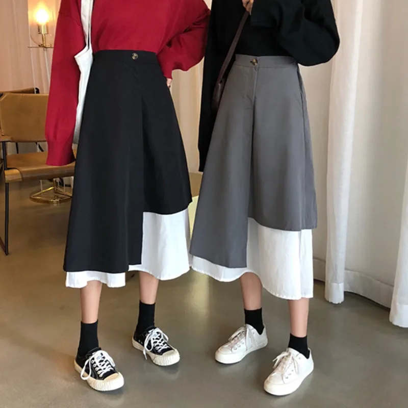 

2020 Early Spring Version Of the Long Skirt Retro Stitching Irregular A Word Student Women's Faldas Jupe Femme