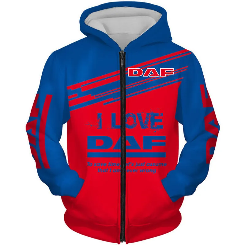 Spring&ampAutumn New DAF Car Logo Hoodie 3D Printing Zipper Sweatshirt Men's Fashion Pullover High Quality Harajuku Oversized Coat |
