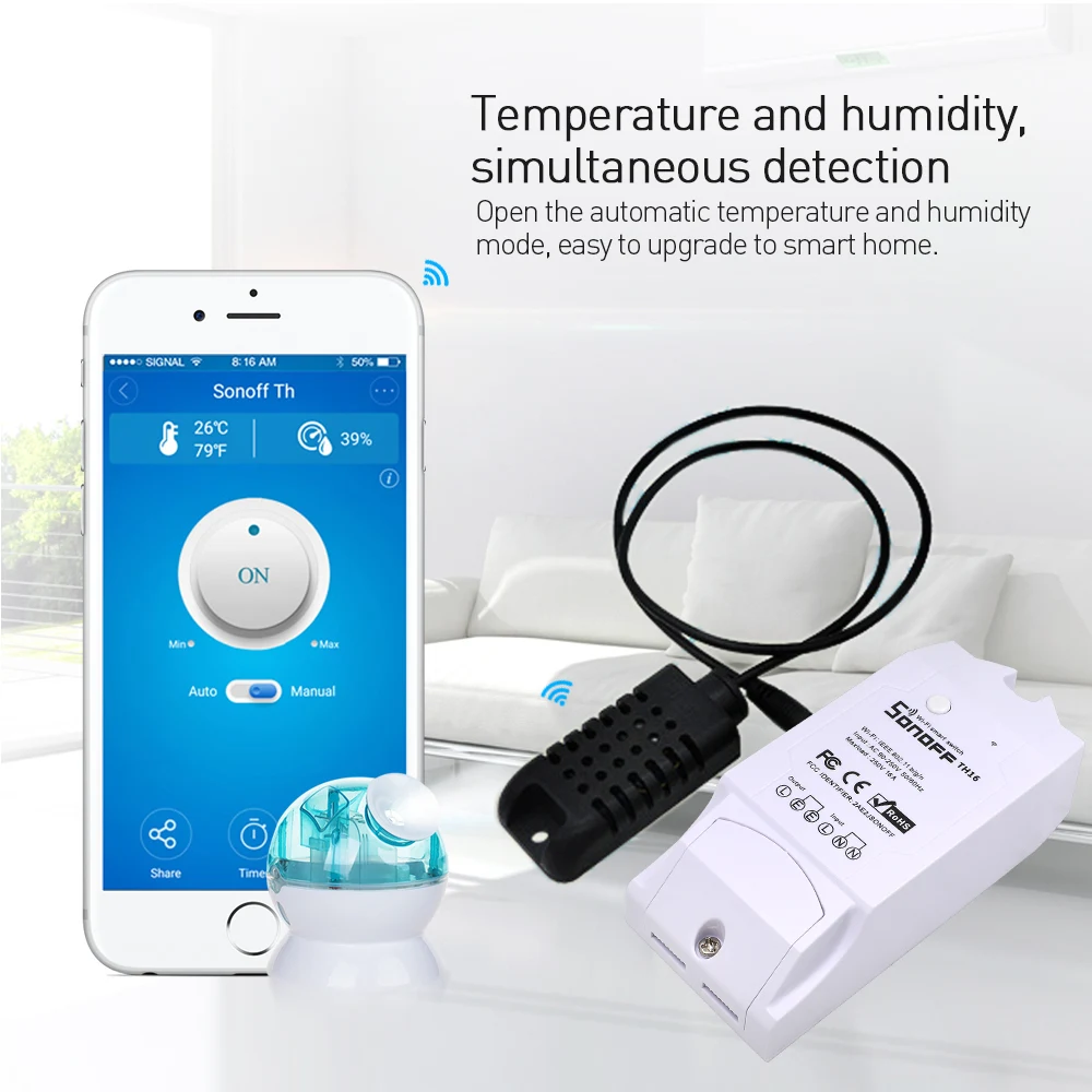  SONOFF TH10/TH16 DS18B20/SI7021/Al560 Temperatue Humidity Sensor Extension Cable Monitor Wireless W - 4000124875916
