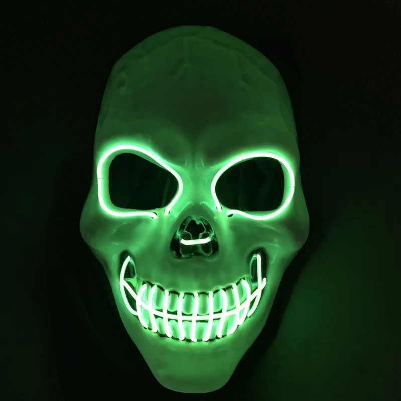 Зеленый Neon Halloween Horror Skull Mask LED Glowing Grimace Mask Halloween Cosplay Party Props - Цвет: Зеленый