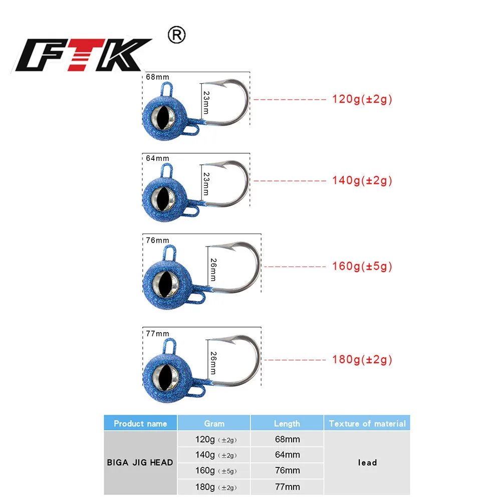 FTK свинцовая приманка-джиг, 1 шт., 120 г/140 г/160 г/180 г, приманка для окуня, 3D глаза, приманка в виде тунца