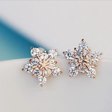 Модные корейские милые золотой тон Кристалл Снежинка со стразами серьги-гвоздики ювелирные изделия для женщин цветочные серьги