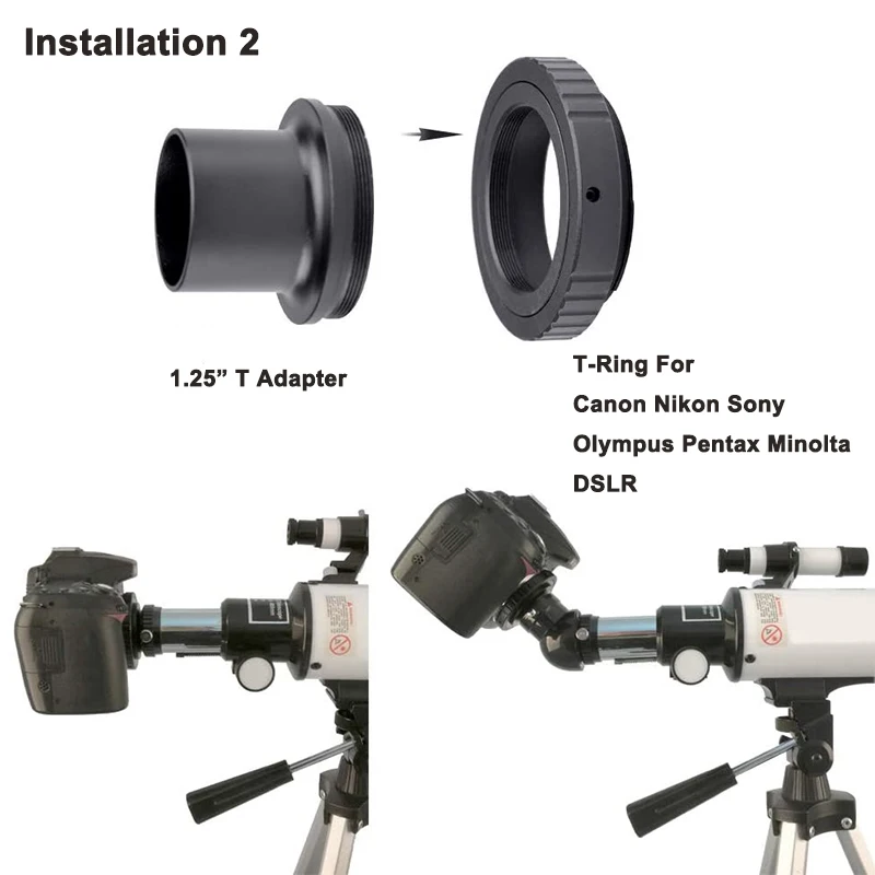 StarDikor Telescope Camera Adapter T-Ring + 1.25" Telescope Mount Adapter + Extension Tube For Nikon/Canon/Sony/Pentax/Olympus 3