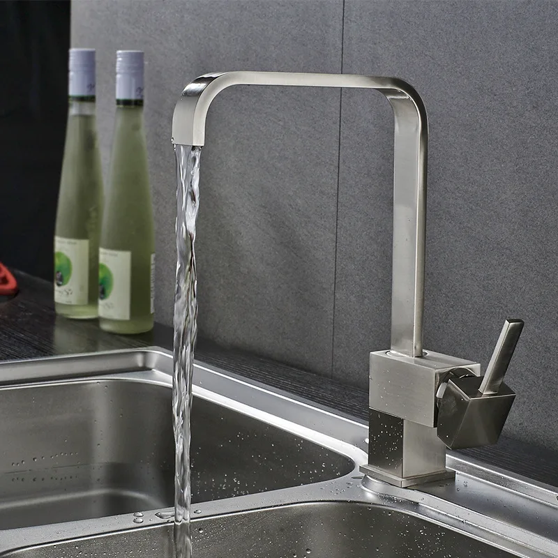 

Copper Kitchen Faucet Sink Washing Basin Table Basin Hot And Cold Mixing Faucet Square Flat Tube Rotating Water Extractor