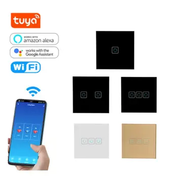 

EU Standard Tuya 1/2/3Gang WiFi Wall Light Touch Switch for Google Home Amazon Alexa mobile phone remote control / timing