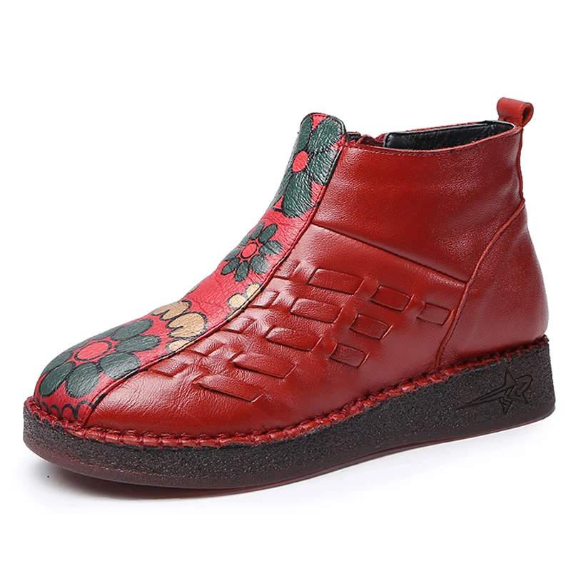 Красный TIMETANGFashion/зимние ботинки из натуральной кожи; женская обувь высокого качества на плоской подошве; Новинка года; Зимние ботильоны; женская теплая обувь на меху - Цвет: Красный