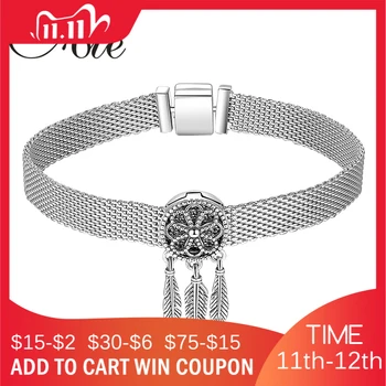 

New 925 Sterling Silver Flowers Dreamcatcher Beads Clip Charms Bracelets Women Jewelry making Fit Original reflexions bracelet