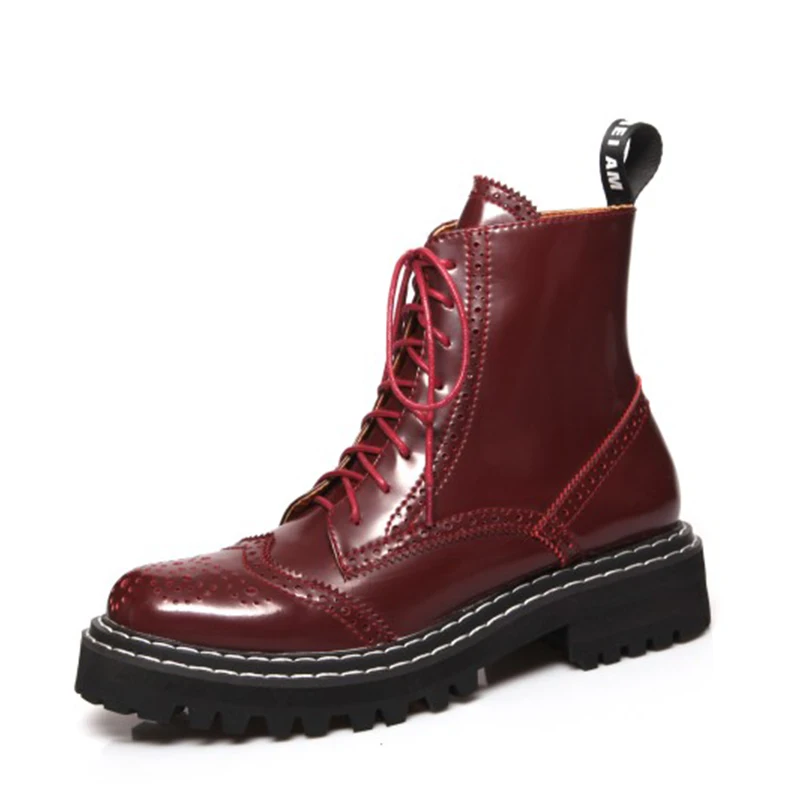 

Popular Real Leather Oxford Women Booties Med Heels Autumn Winter Short Motorcycle Boots Ladies Leisure Walking Shoes Woman
