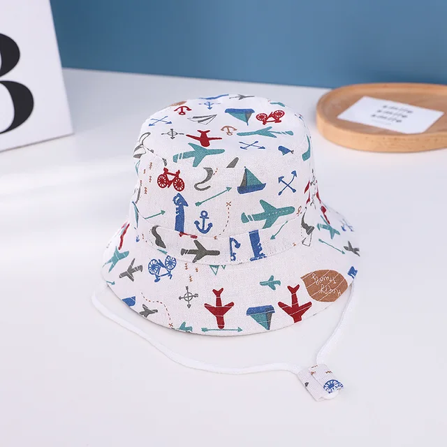 Summer Children Cotton Cartoon Bucket Cap For Boys Printing Floral Baby Girls Sun Hat Flower Kids Bonnet air plane