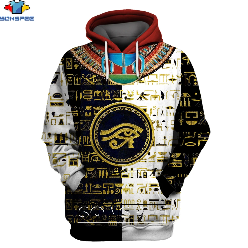 

SONSPEE NEW Mysterious retro ancient Horus Egypt goddess Pharaoh totem 3d hoodies/Sweatshirt fun Overside long sleeve streetwear