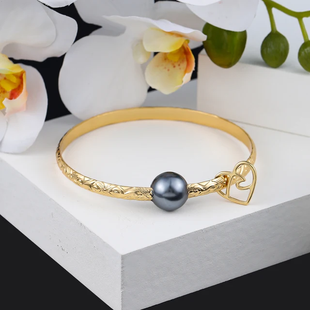 Hawaiian Women's Hand Bangle Bracelets Love Heart Purple Pink Pearl Gold Wedding Charm Bracelet Bangles Jewelry for Women 2021 SL2172GOGR