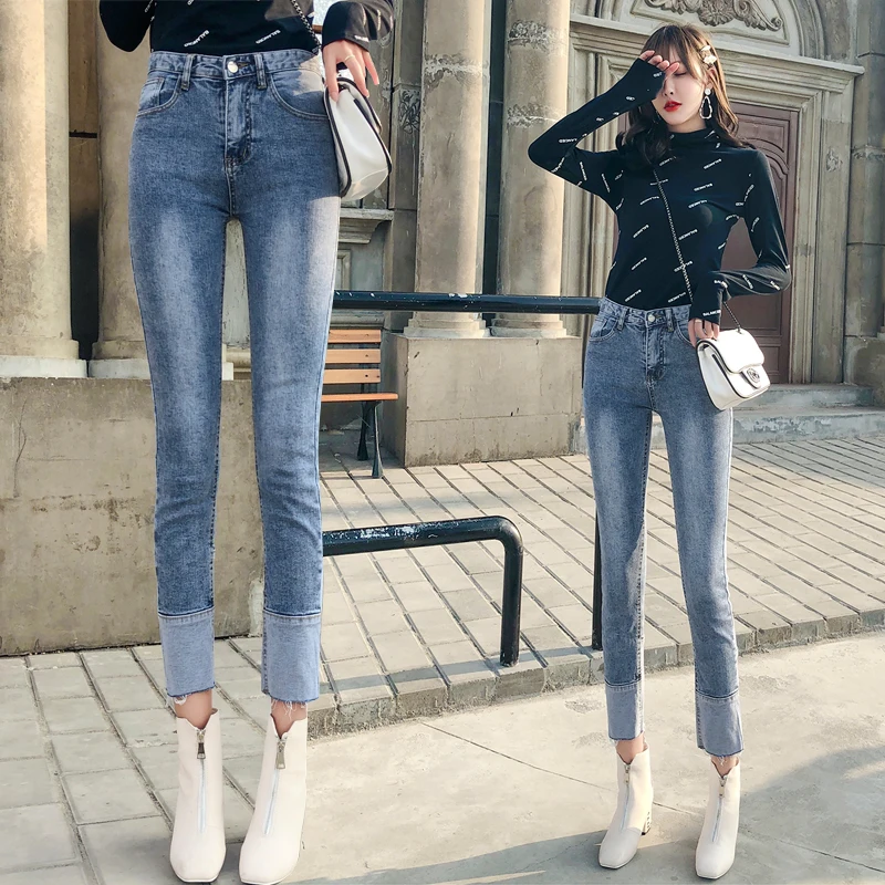 

Blue Splice Woman's Jeans Tight Vintage High Waist Jeans Woman Skinny Jeans Woman Autumn Casual Fashion Korean Style Women Jeans