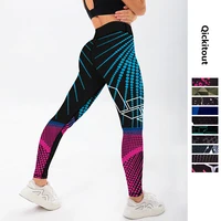 Qickitout 12%spandex Sexy High Waist Elasticity Women Digital Printed Leggings Push Up Strength Pants 1