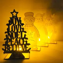 OOTDTY Счастливого Рождества Санта Клаус снеговик украшение "Лось" деревянный домашний Декор светодиодный лампы в форме свечи