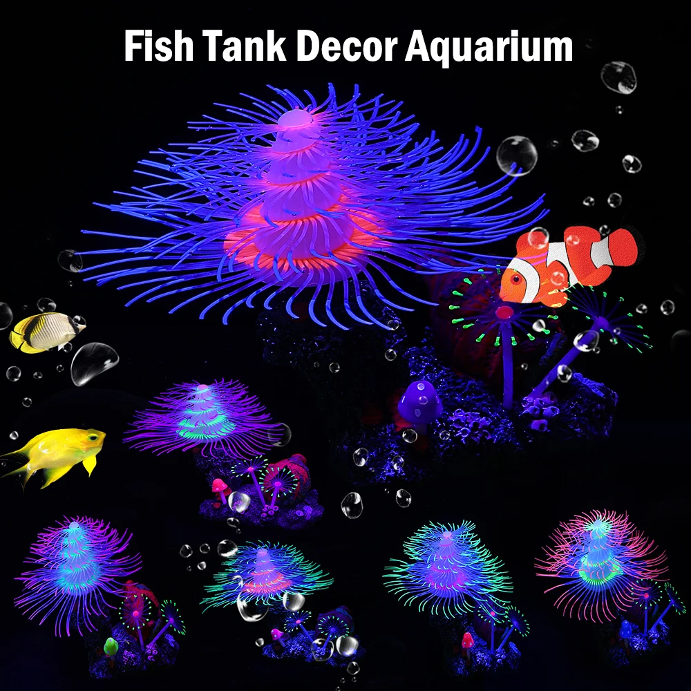 

Aquarium Decoration Christmas Tree Coral Plant Landscape Glowing Decoration Fish Tank Tank Artificial Silicone Luminous Ornament
